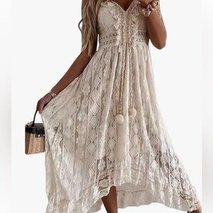 Cupshe Cream Lace High Low Dress